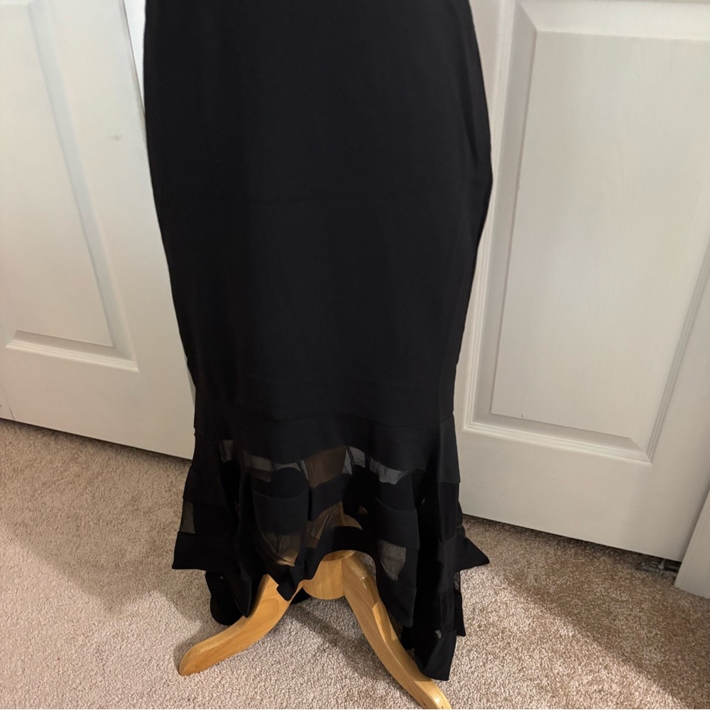 Black Asymmetrical Trumpet Maxi Skirt